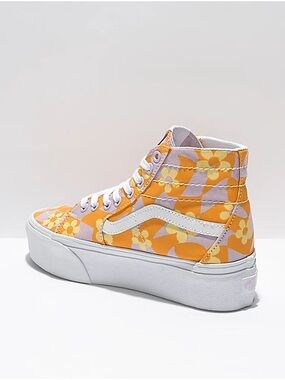 Vans High Top Sneakers in Orange, Yellow & Cream Floral